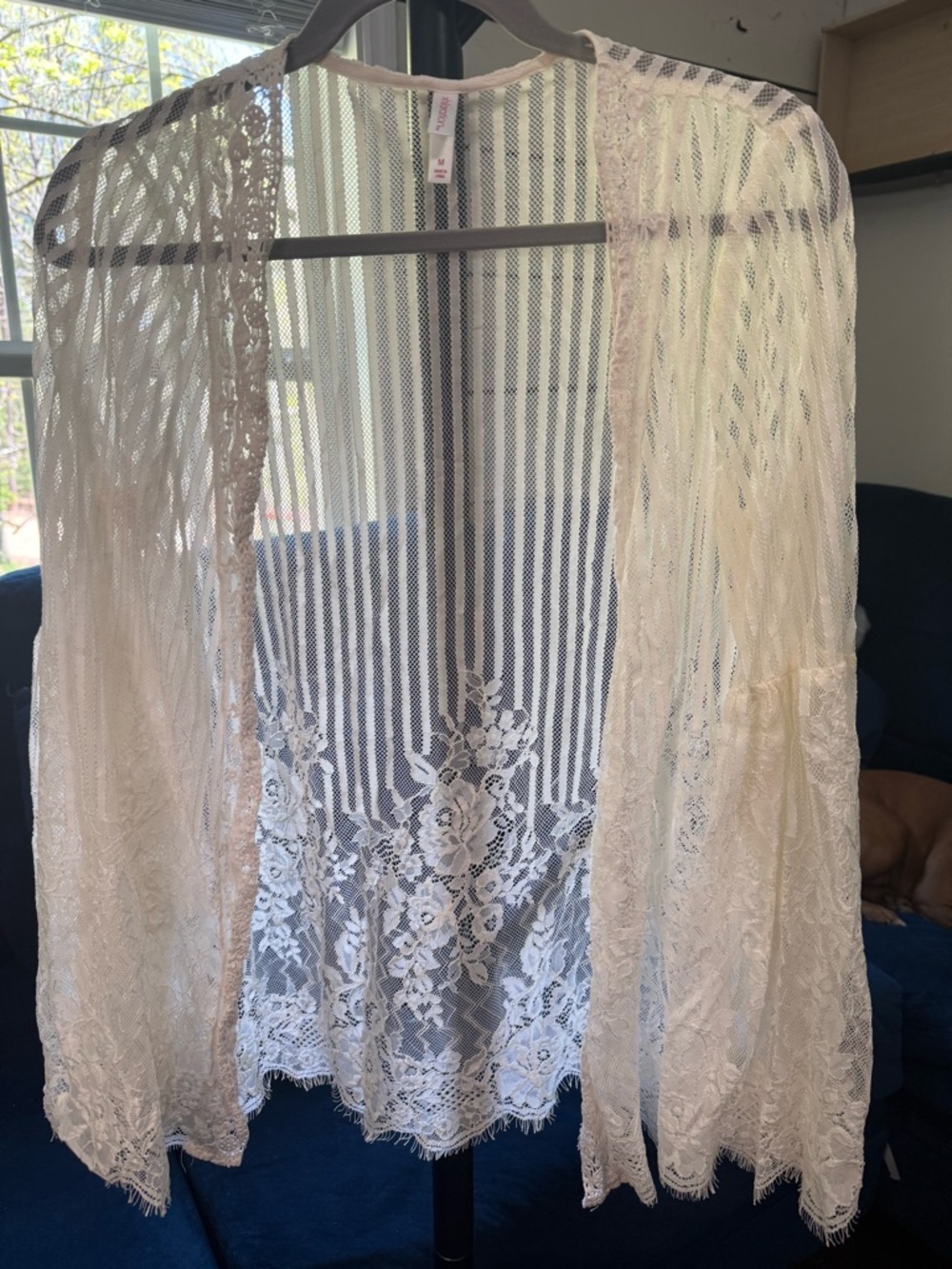 Xhilaration Ivory Sheer Lace Stripe Kimono Coverup Cardigan